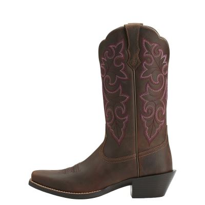 Ariat Western: Round Up Square Toe Botas Western Mujer - Marrones (GCVIN2718)